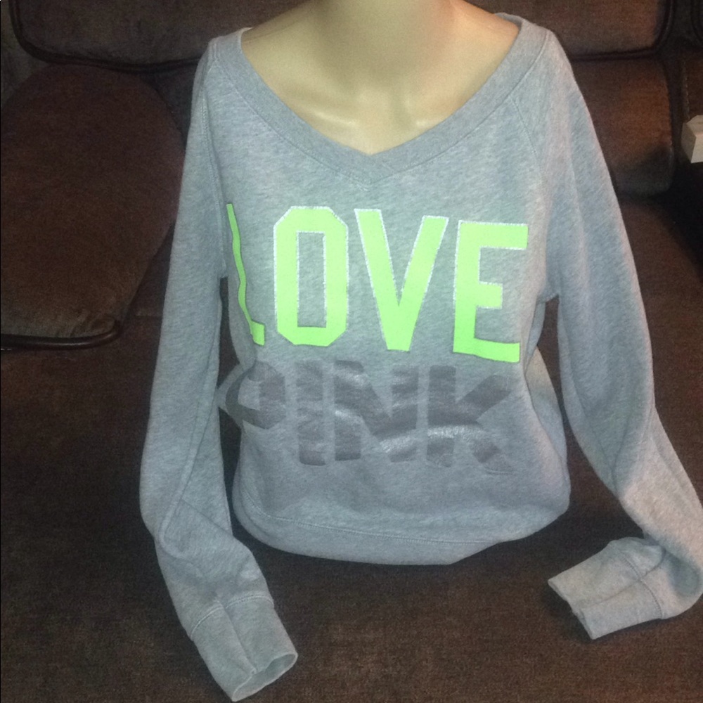 VS PINK V neck sweater silver & green